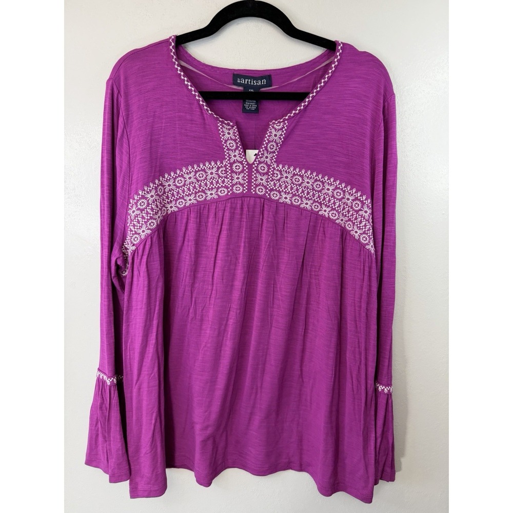 NWT Magenta Pullover W White Embroidery & Bell Cuffs Size XXL